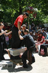 Master Hardy lying on a bed of nails, with some 250kg of concrete on his chest - including Sifu Bellchambers!