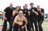 The Fire Dragon team. L - R: Master Bellchambers, Elinor Jesan, Doug Hovi, Grandmaster Hardy, Kaye Buchanan, Sifu Wells, Wasu Kilimnik and Graeme Quinn