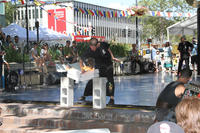 Sifu Stephen Wells performs an opening break - two concrete blocks without spacers